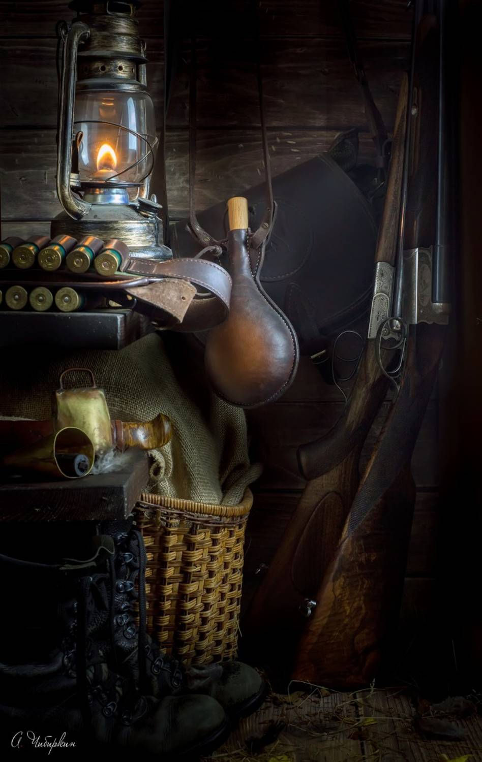 охотничий, натюрморт, охота, фотография, ружья, старое, винтаж, амуниция, снаряжение, уголок охотника, закуток, Александр Чибиркин