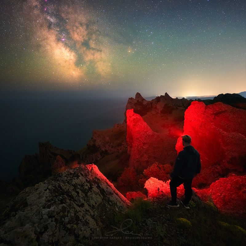 ночь, астрофотография, пейзаж, заповедник, карадаг, крым, звезды, млечный путь, вулкан Ночь в \