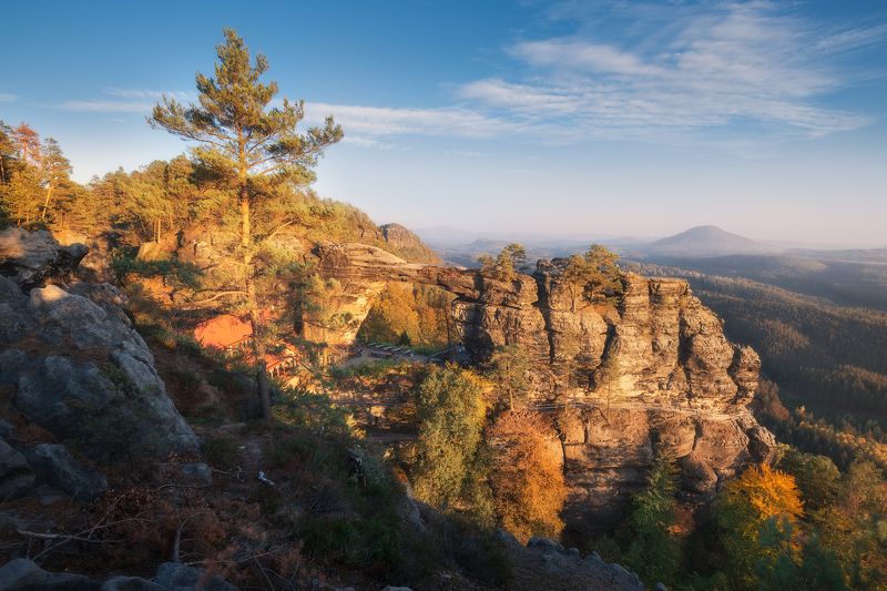 чехия, скала, лес, закат, рассвет, парк, заповедник, богемская швейцария, саксонская швейцария, природная арка, осень, czechia, czech republic, arch, forest, sunset, sunrise, bohemian switzerland, saxon switzerland, autumn Национальный парк «Богемская Швейцария» / \'Bohemian Switzerland\' national parkphoto preview