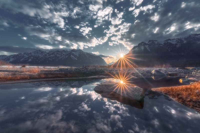 чарская пустыня, чара, пейзаж, mountains, кодар, наледь, горы, забайкалье, лед, река, landscape, desert Двойное солнцеphoto preview