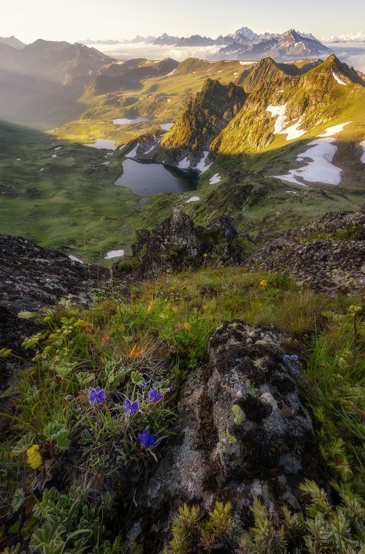 россия, кчр, кавказ, пейзаж, природа, горы, озера, загеданские озера, ангарский озера, рассвет, сергейалтушкин Ацгарские озера на рассвете фото превью