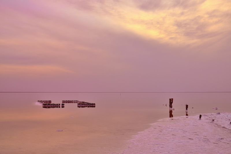 волгоградская область, эльтон, закат, вечер, озеро, Солёный минимализмphoto preview