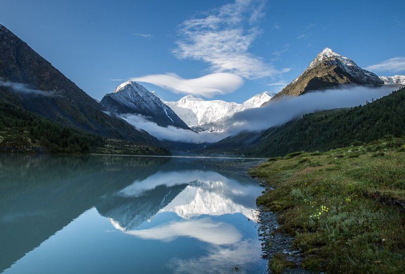 2015, Алтай, Белуха, Горы, Лето, Озеро, Снег Рассвет с видом на Белухуphoto preview