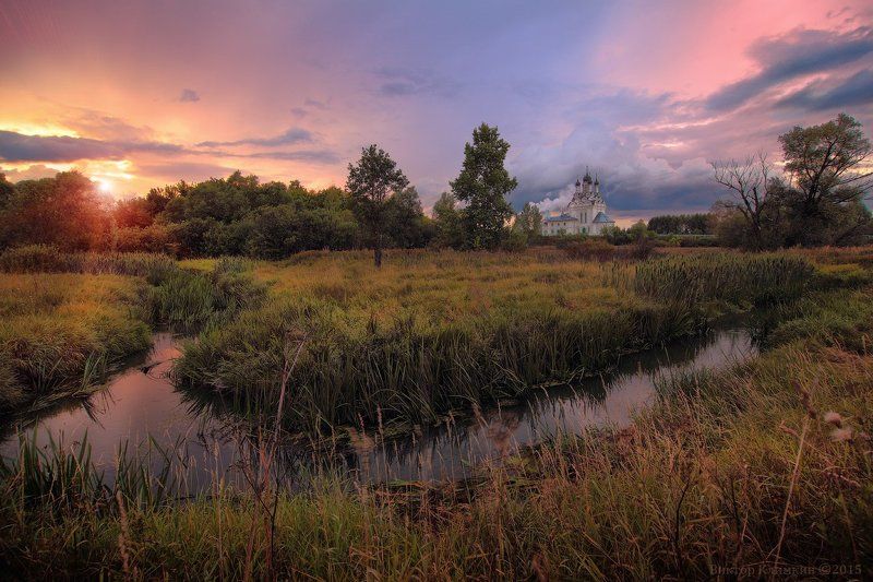 вечер, закат, река, солнце, храм Последний лучphoto preview
