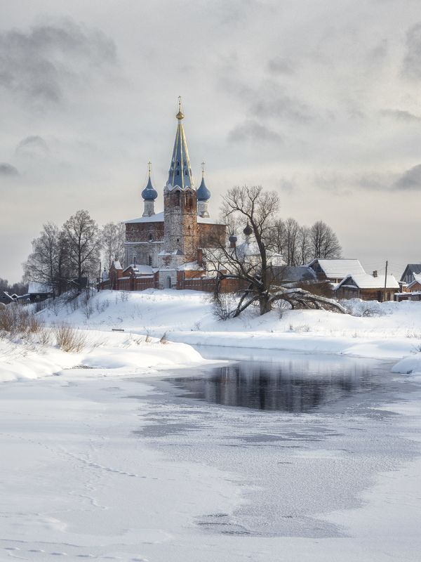 зима, церковь, снег, река Дуниловоphoto preview
