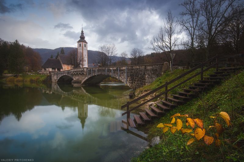 словения, пейзаж, утро, церковь, бохинь, осень, landscape, cityscape, autumn, church Церковь Святого Иоанна Крестителяphoto preview