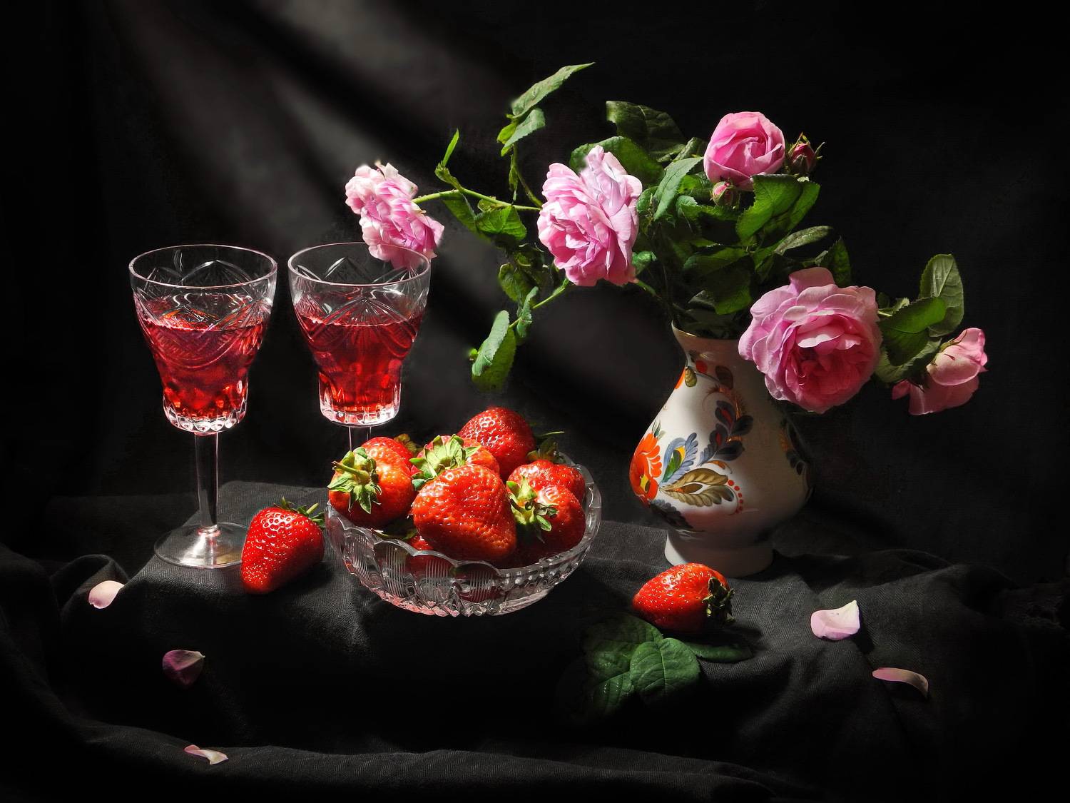 вино, клубника, ягоды, роза, букет, свидание,, Сергей Фунтовой