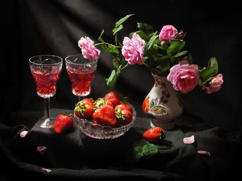 вино, клубника, ягоды, роза, букет, свидание, Из серии - \