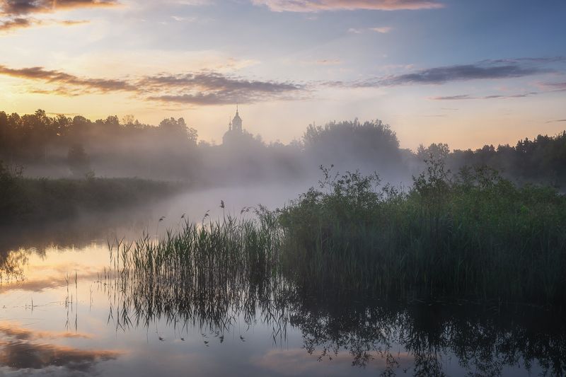 пейзаж туман утро рассвет храм церковь россия landscape nature morning sunrise temple church Однажды утромphoto preview