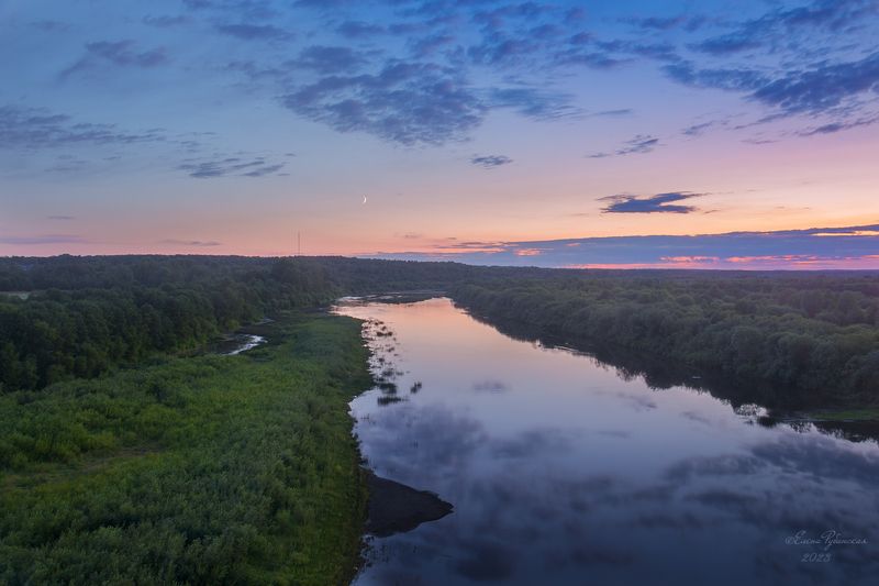 кологрив, костромская область, костромскаяобласть, река, унжа, вечер, месяц, луна, лес После закатаphoto preview
