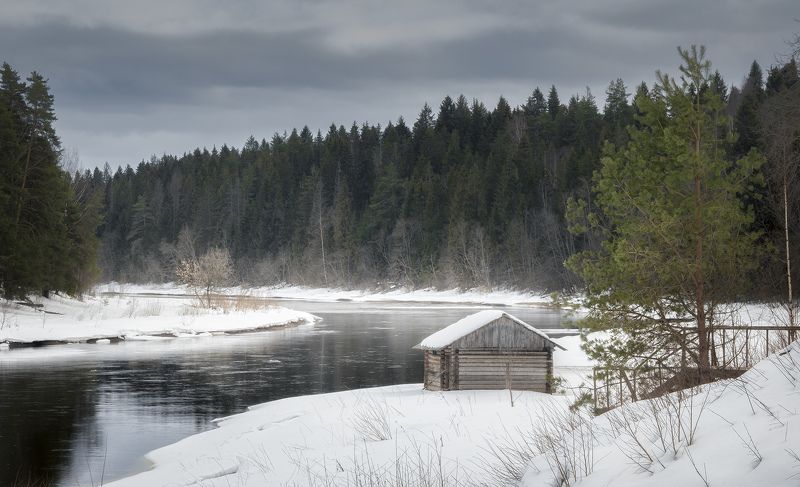 зима, снег, река, лес Река Тверцаphoto preview