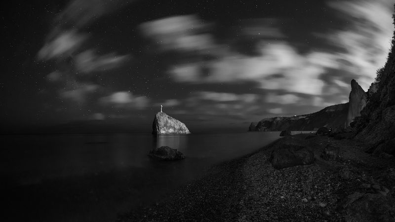 ночь пейзаж крым севастополь фиолент фишай монохром  Тем, кто ложится спать, спокойного снаphoto preview