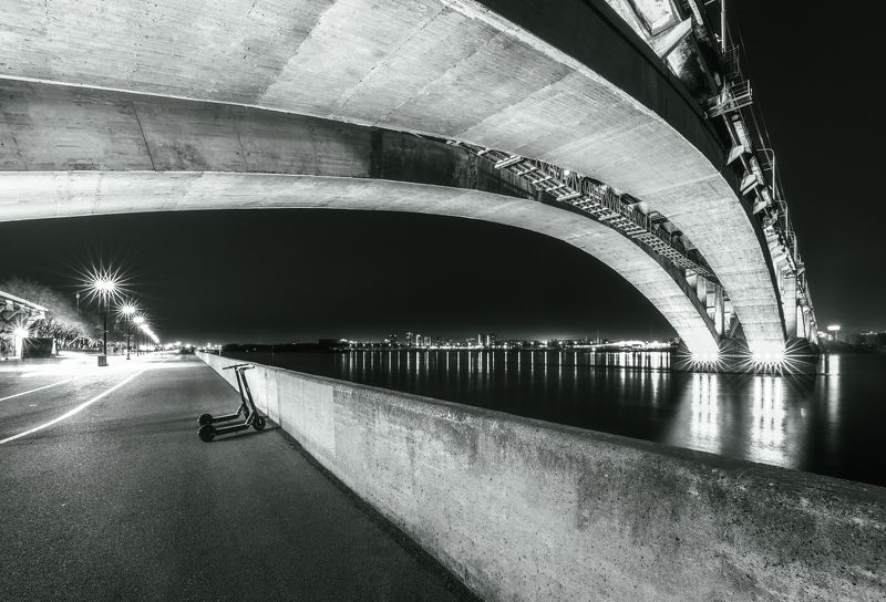 Архитектура, город, ночь, bw, чб, мост, Красноярск Параллельноphoto preview