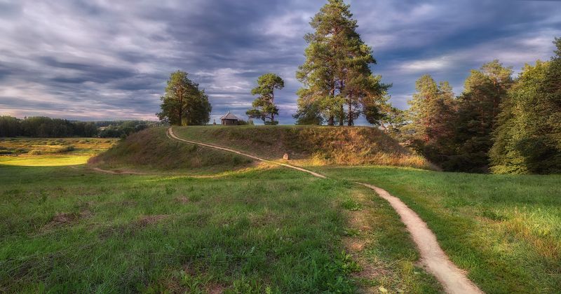 вечер гора лето деревья небо тени тропинка солнце закат Савкина горкаphoto preview