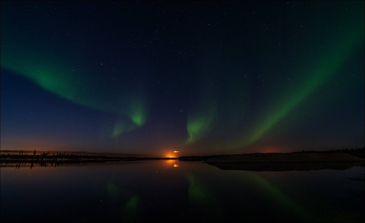 Пейзаж, Река, Северное сияние, ЯНАО, Тушин Алексей
