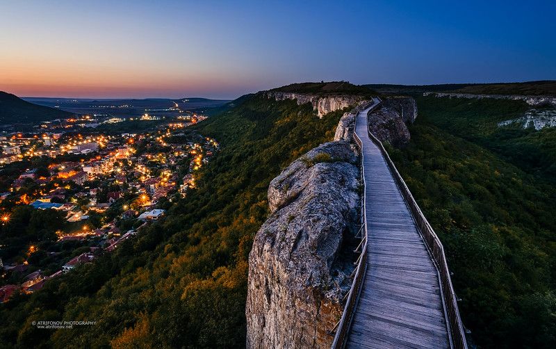 bridge, old, landscape, sunset, fortress, bizantine, history, lights, town, Provadia, Bulgaria, forest, summer, evening, sky, blue, rocks Fortress Ovechphoto preview