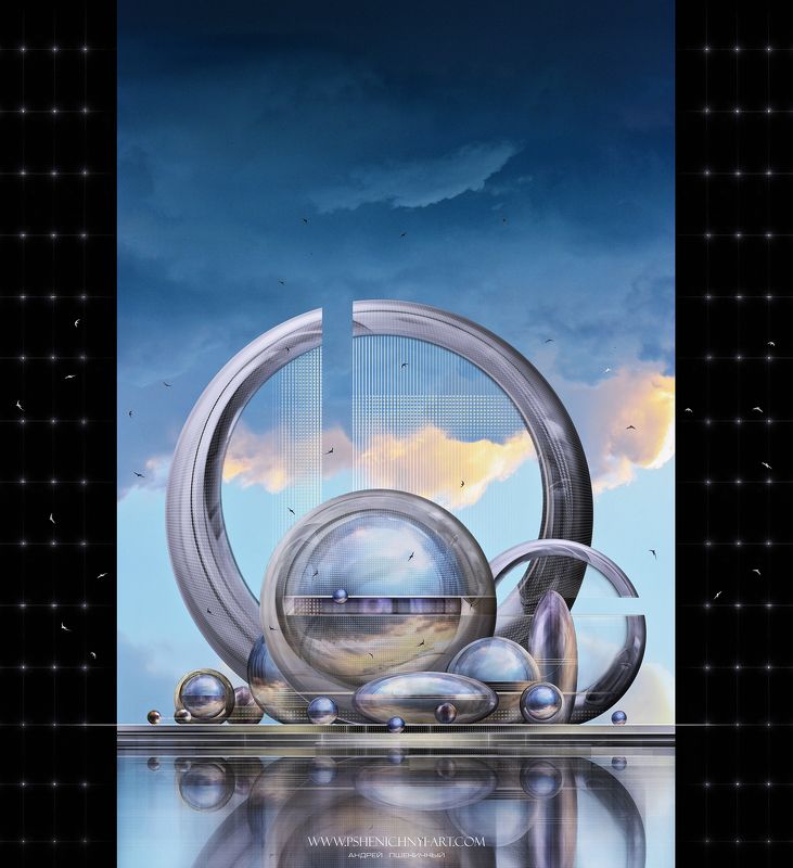 фантастика, будущее, концепция, матрица, сферы, космическая станция, модуль, архитектура, система, небо За пределами матрицыphoto preview