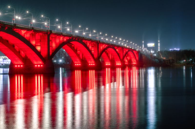 Архитектура, город, ночь, мост, Красноярск, коммунальный мост Коммунальный мостphoto preview