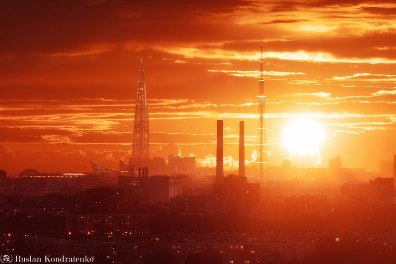 санкт-петербург, закат, лахта-центр, лахта, небоскреб, прострел, телевышка, телебашня, рассвет, time blending, композитная фотография Закат на фоне доминантphoto preview