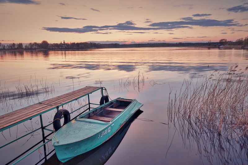 тверская область, селигер, осташков, закат, озеро, лодка, водная гладь, вечер, штиль, Казаночка ...photo preview