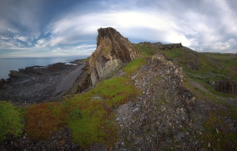 крайний север, пейзаж, закат, море, горы Мыс Кекурский, полуостров Рыбачийphoto preview