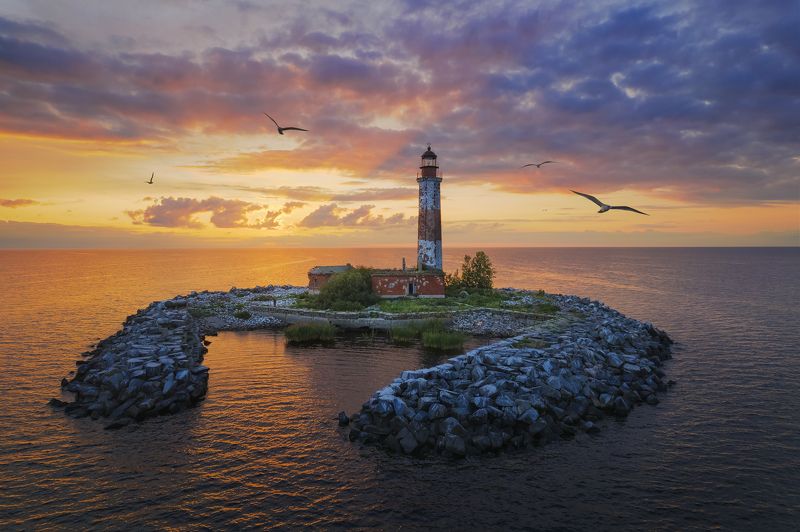 Ладога, природа, закат, маяк Остров Сухоphoto preview