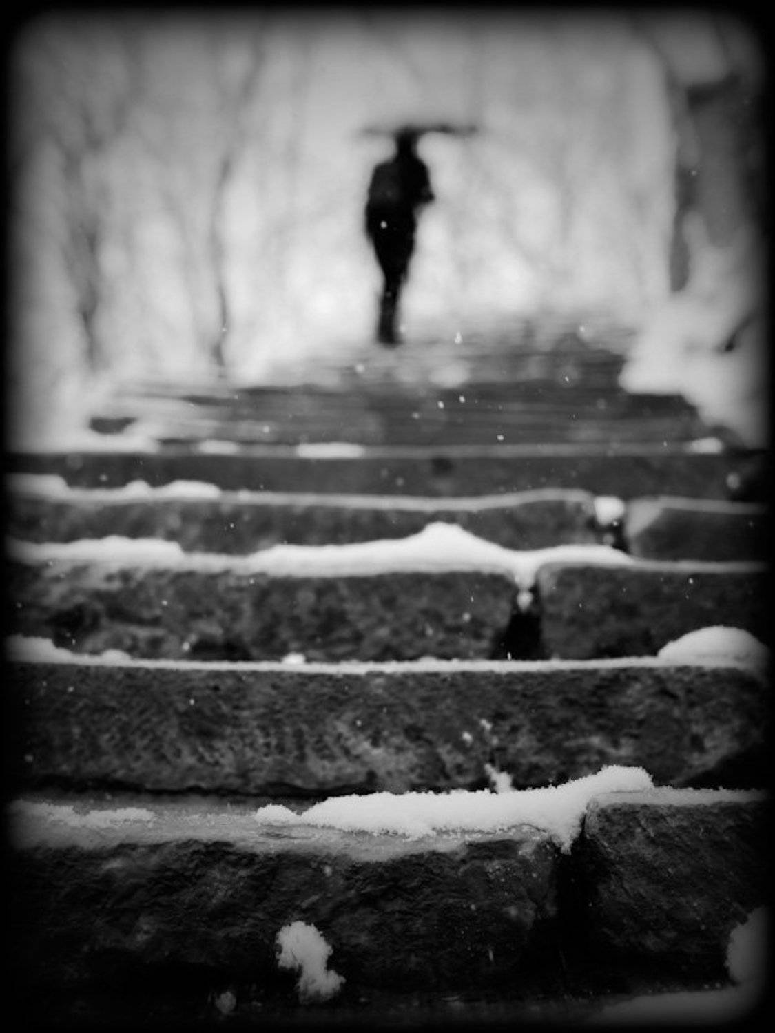 снег, зонт, лестница, facemoon