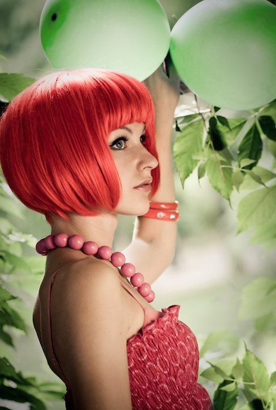 портрет, девушка, красный, зеленый photo preview