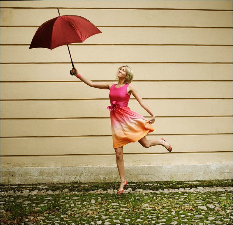 легкость, зонт, музыка, девушка, яркая *** фото превью
