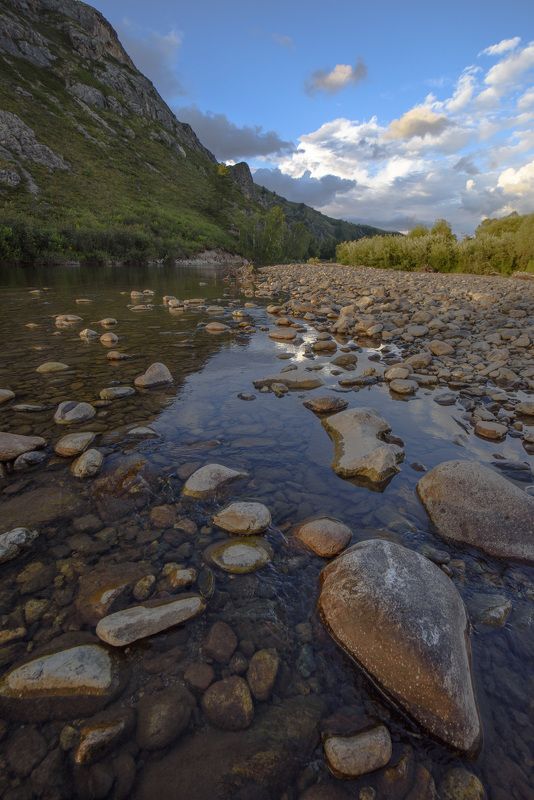 вечер, закат, река, горы,лето Река Иняphoto preview