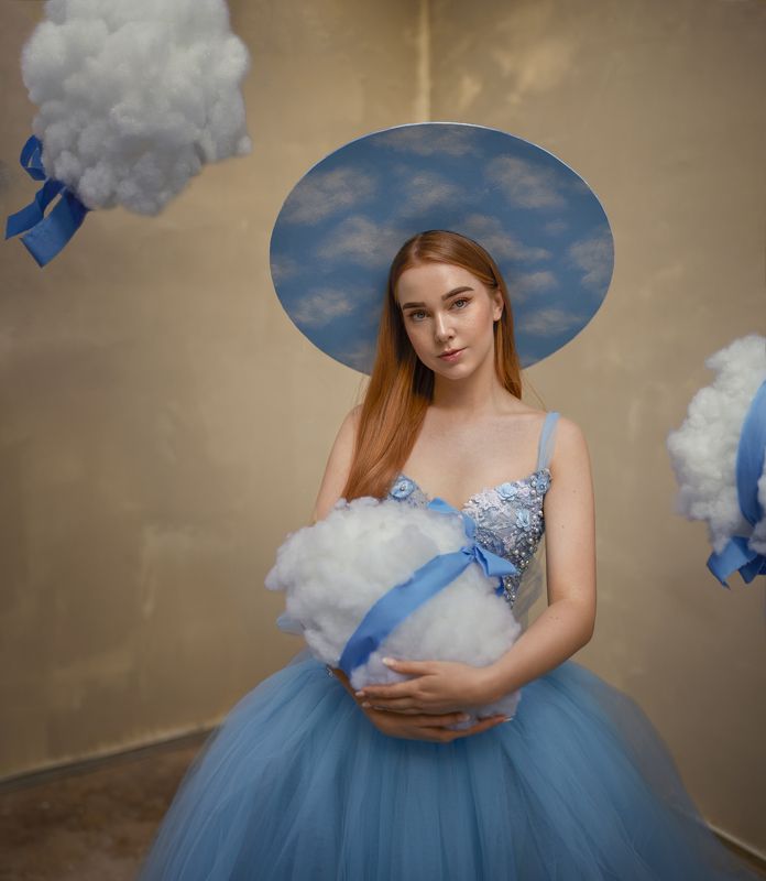 облака, девшка, голубой, небо, файн арт Пастушка облаковphoto preview