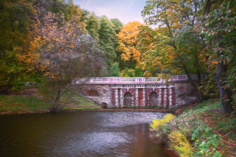 осень, парк, мостик, озеро Осень в Лефортово фото превью
