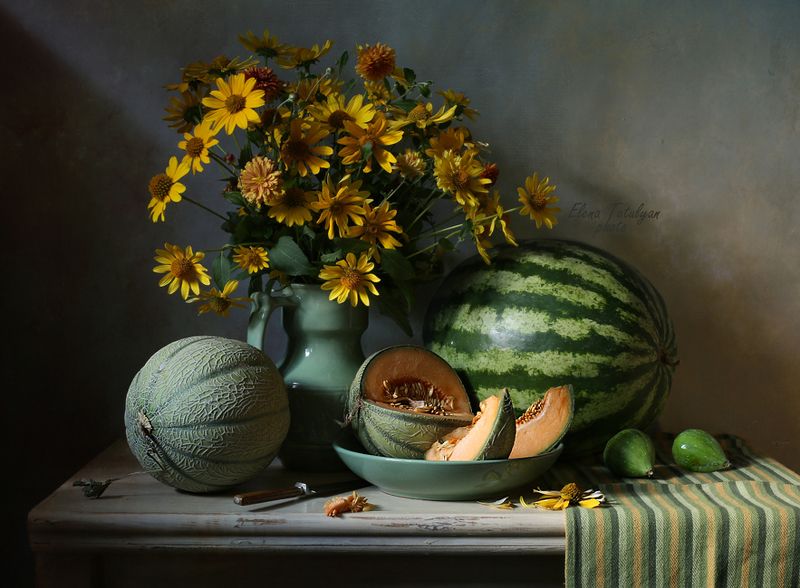 арбуз, дыня, цветы Полосочкиphoto preview