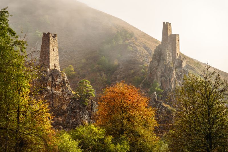 ингушетия, горы, рассвет,  кавказ, архитектура, башни, башня, осень, вовнушки photo preview