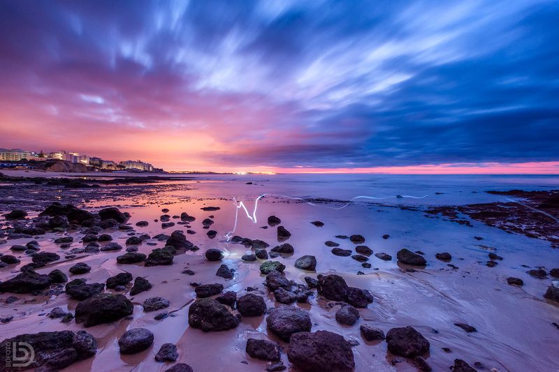 рассвет, океан, португалия, portugal Armação de Pera на рассвете фото превью