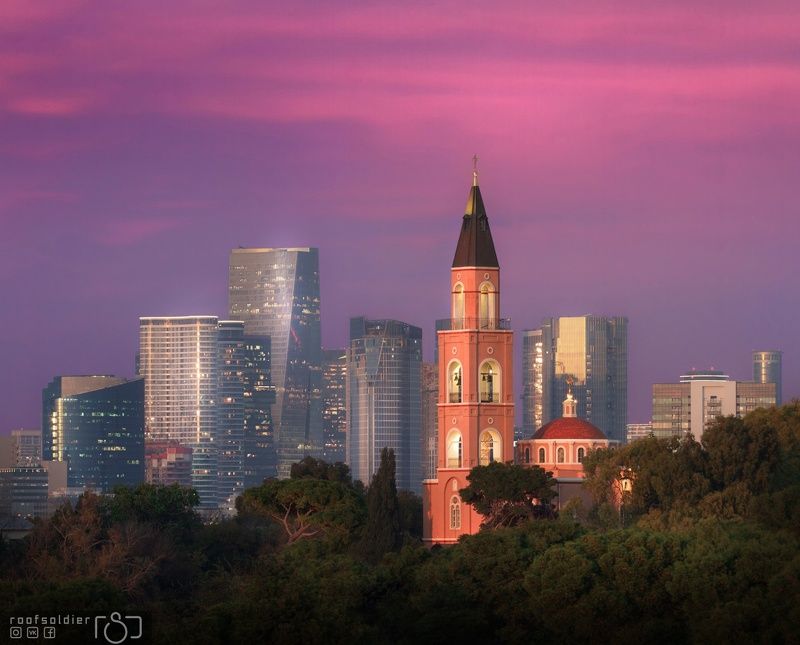 Tel Aviv, Israel, city, urban, church, cityscape, sunset, postcard Tel Avivphoto preview