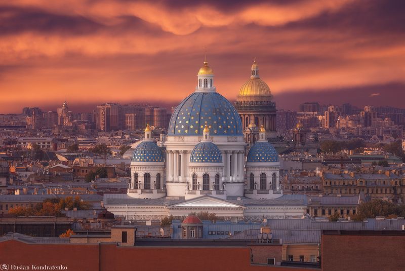 санкт-петербург, закат, исаакиевский собор, троицкий собор, прострел, композитная фотография, time blending Троицкий и Исаакиевский соборыphoto preview