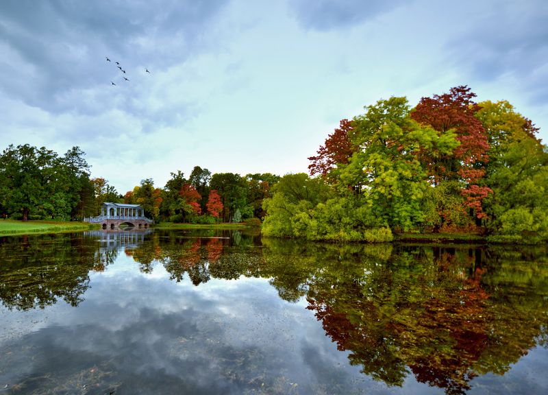 санкт-петербург, царское село, парк, пруд, озеро, отражение, мраморный мост, осень, Осенний паркphoto preview