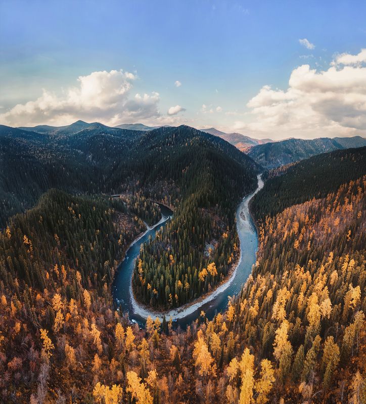 сибирь, хакасия, кантегир, река, тайга, осень Кантегирский серпантинphoto preview