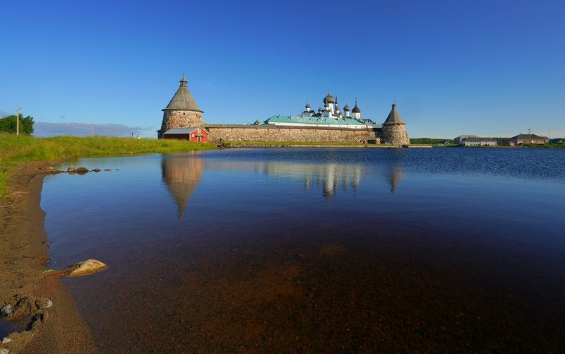 shore, monastery, fortress, reflection, sea, island, sky, summer, landscape, horizon, temple, bastion, symbol Morningphoto preview