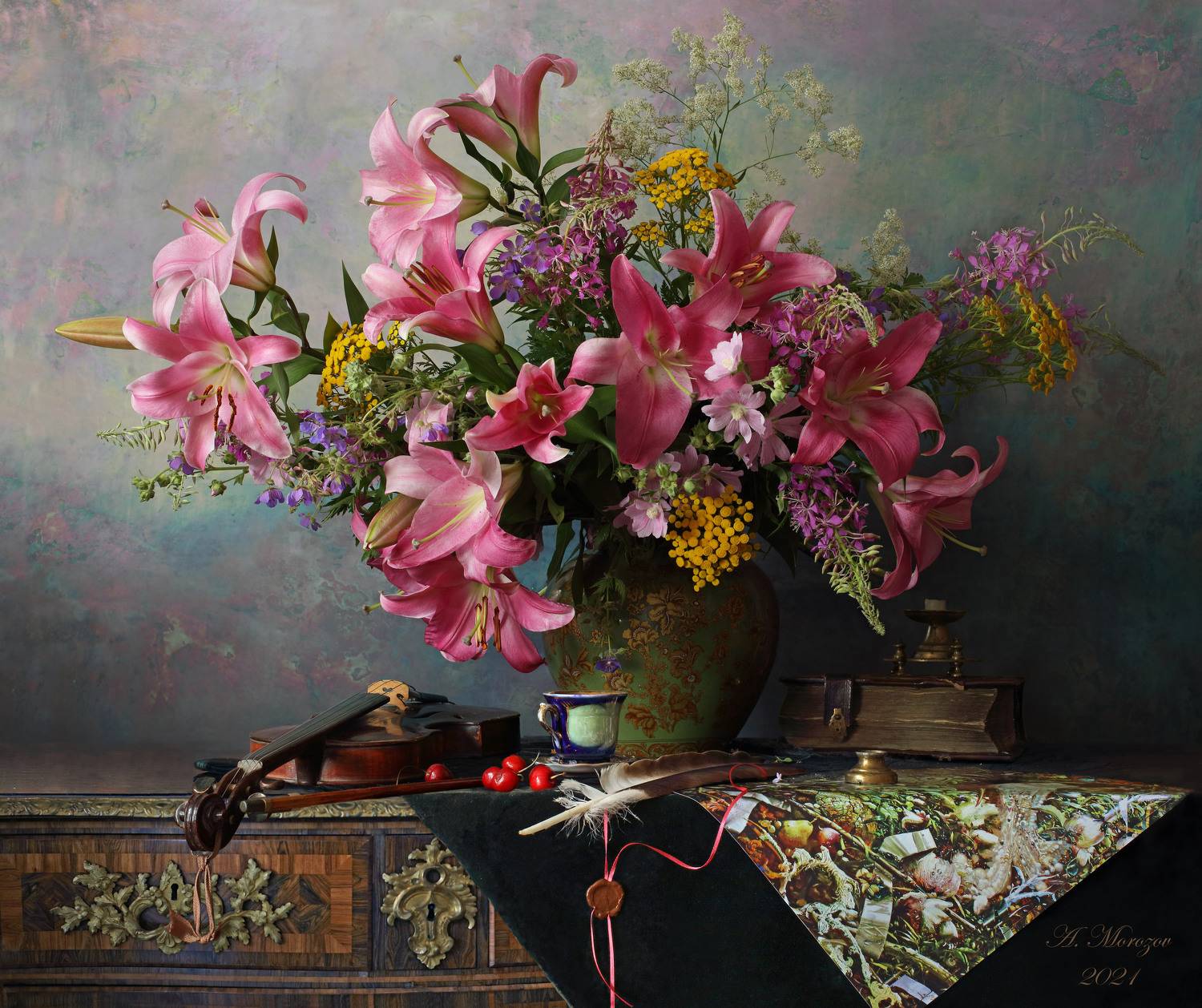 цветы, лилии, скрипка, музыка, Андрей Морозов
