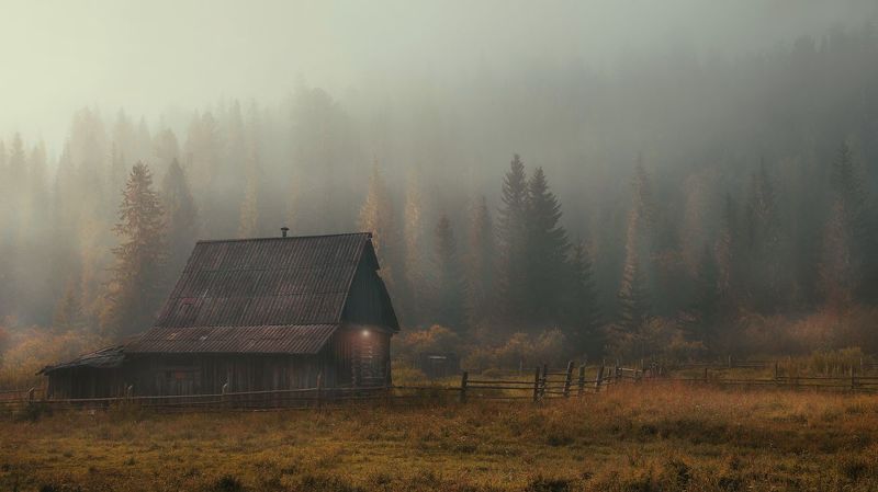 тайга, горная шория, осень, дом, лес, природа, пейзаж Таёжный тупик. фото превью