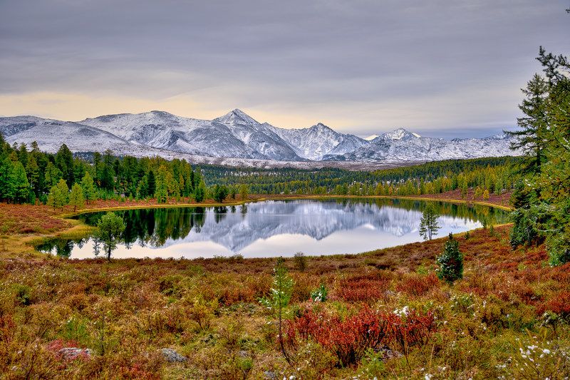 республика алтай, озеро, отражение, перевал, горы, рассвет, Осень на перевалеphoto preview