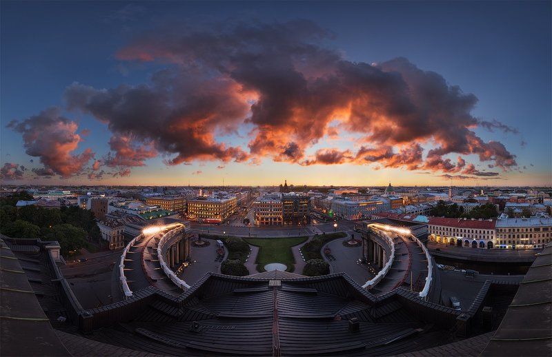 Казанский собор, Крыша, Невский проспект, Панорама, Рассвет, Санкт петербург, Утро Казанский Собор. Вид на Невский проспект фото превью
