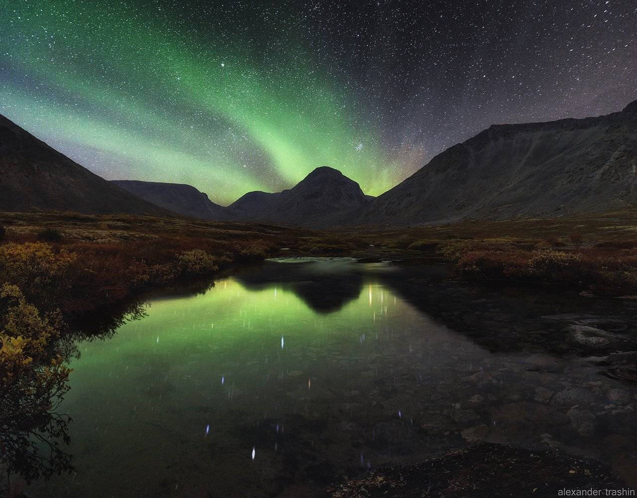 аврора, кольский полуостров, ночной пейзаж, пейзаж, полярное сияние, хибины, Александр Трашин