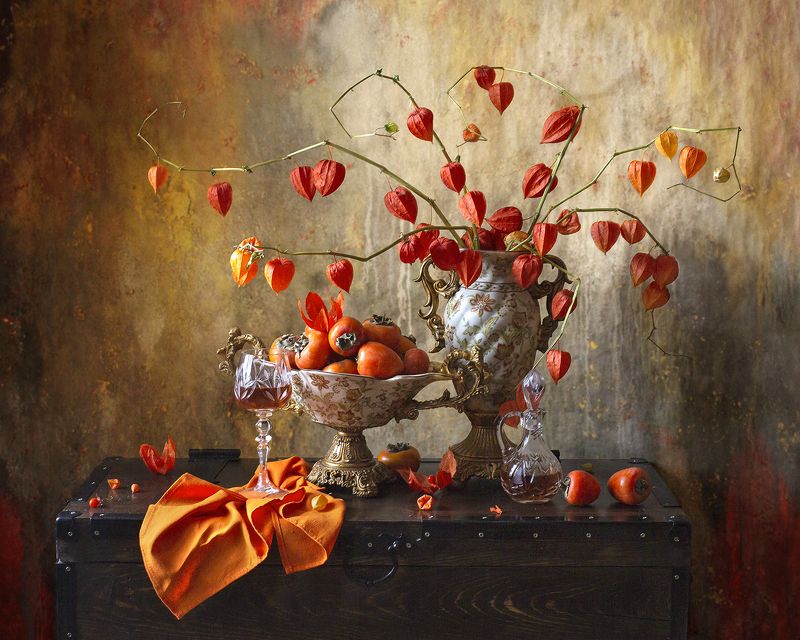 мила_миронова, фотонатюрморт, натюрморт_с_цветами, натюрморт_с_букетом, осень, позитив, физалис, вино, красивая_картина Осенний позитивный... фото превью