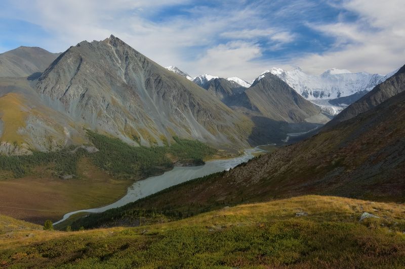 россия, горный алтай, пейзажи, вид, озеро аккем, гора белуха, горы Золотые горы Алтаяphoto preview