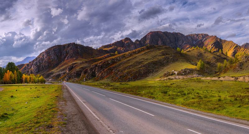 горный алтай, трасса, чуйский тракт, сибирь, дорога, горы, осень, река, урсул У реки Урсулphoto preview