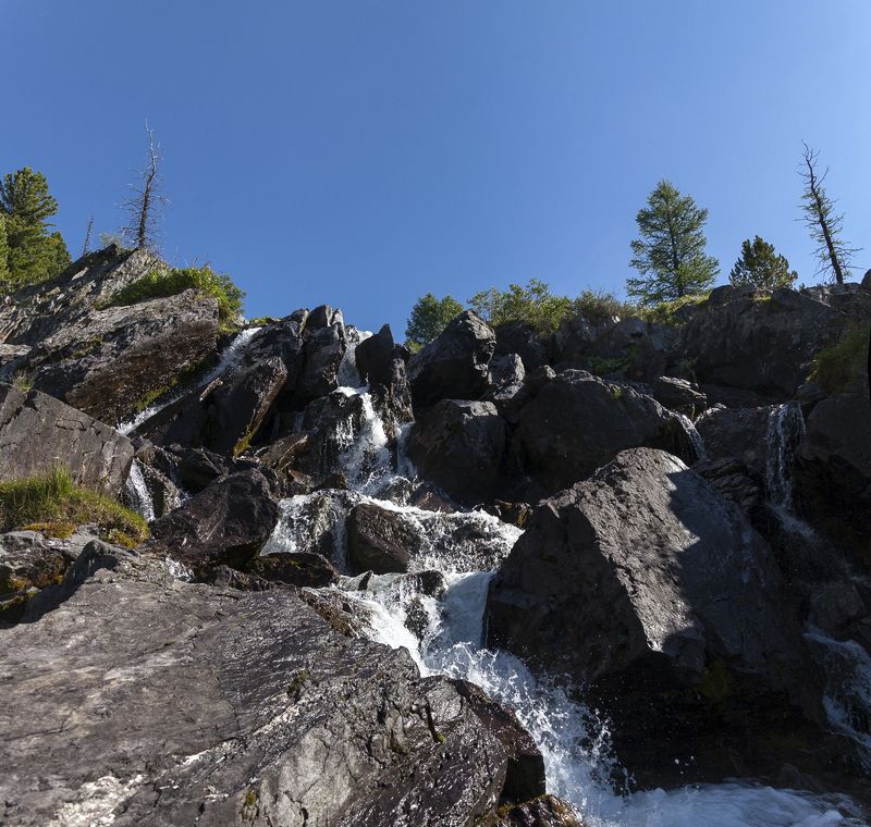 Алтай, Ярбалык, Ер-балык, водопад, небо, река Чистые, высокие водыphoto preview