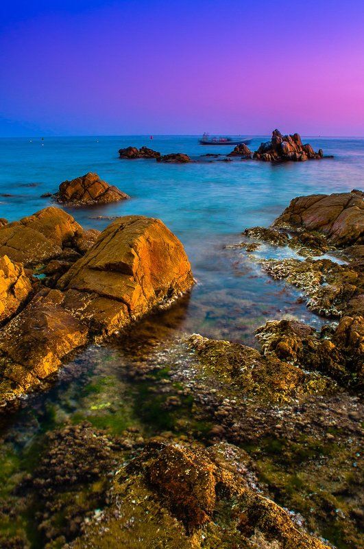 море, небо, лодка, закат, волны photo preview